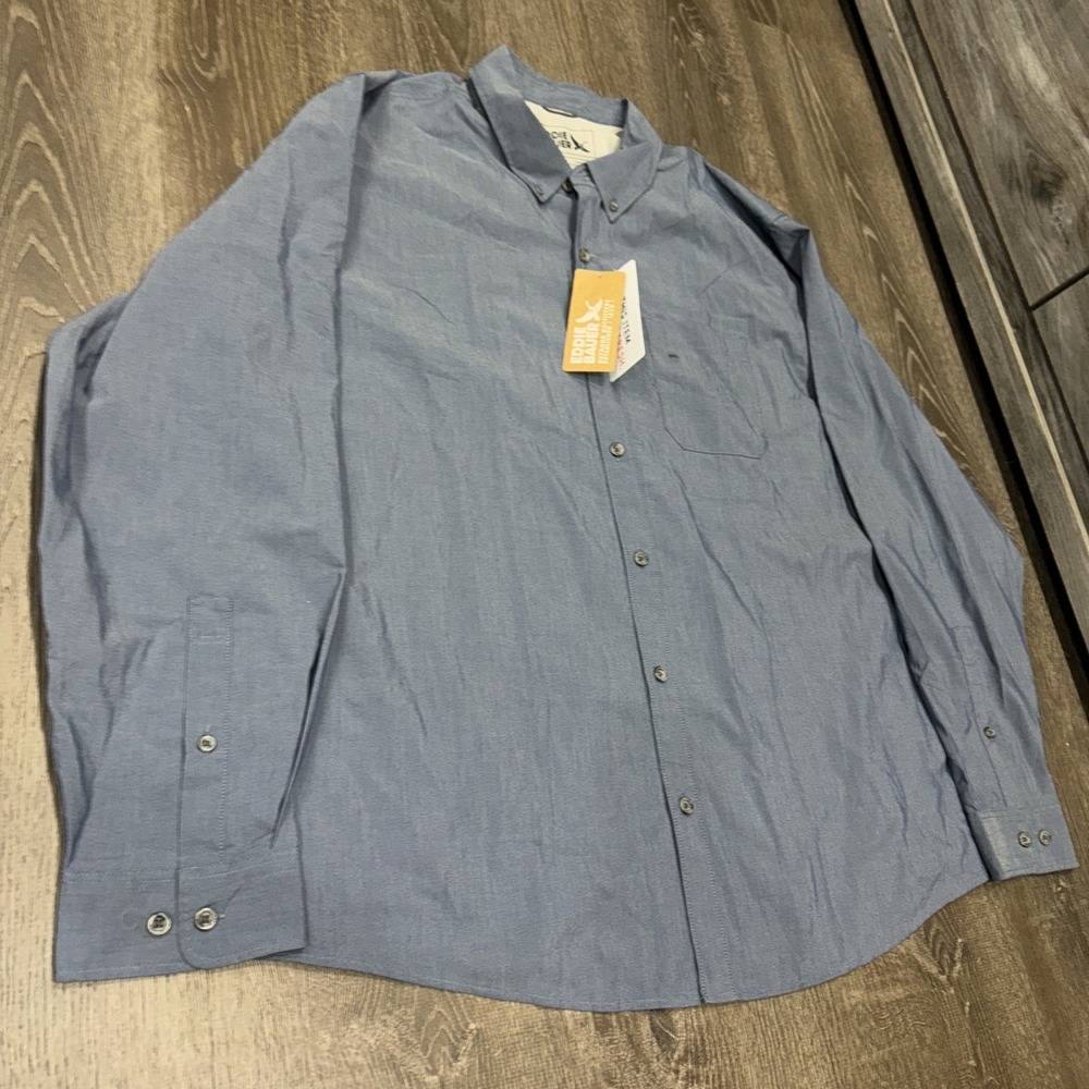 NWT Eddie Bauer Mens Voyager Flex Shirt 2XL Blue Long Sleeve Button Down Pocket